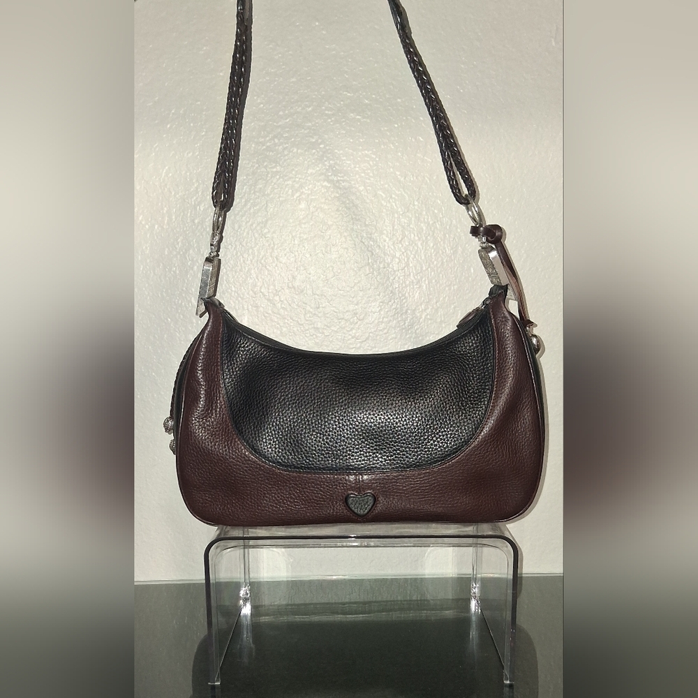 Brighton Elegant Black and Brown Leather Women's Bag Classic Hanging Charm - Picture 4 of 16